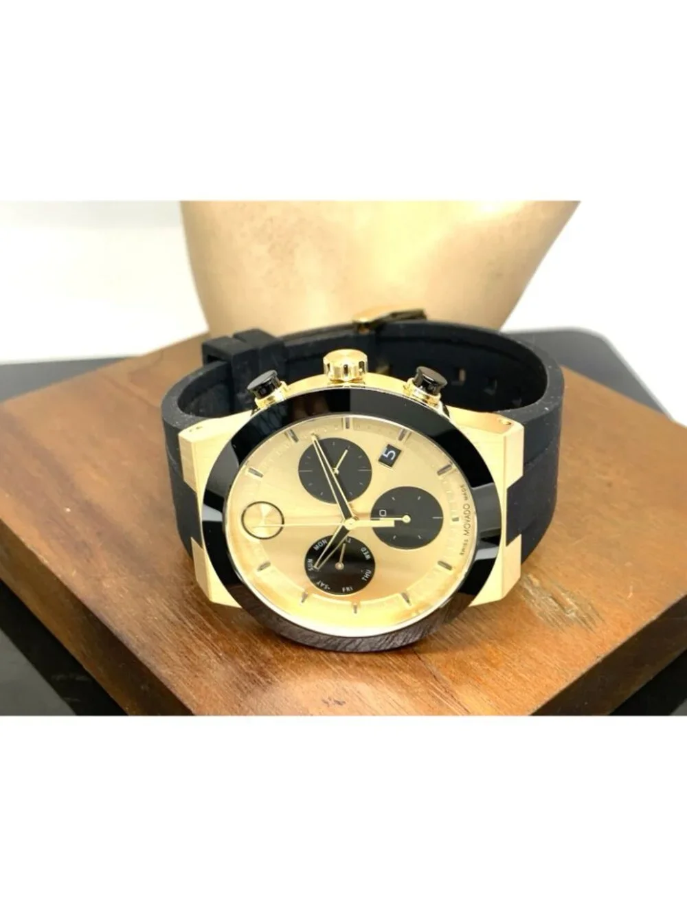 Movado Men's Watch 3600895 Bold Black Gold Swiss Quartz Chronograph Rubber 44mm